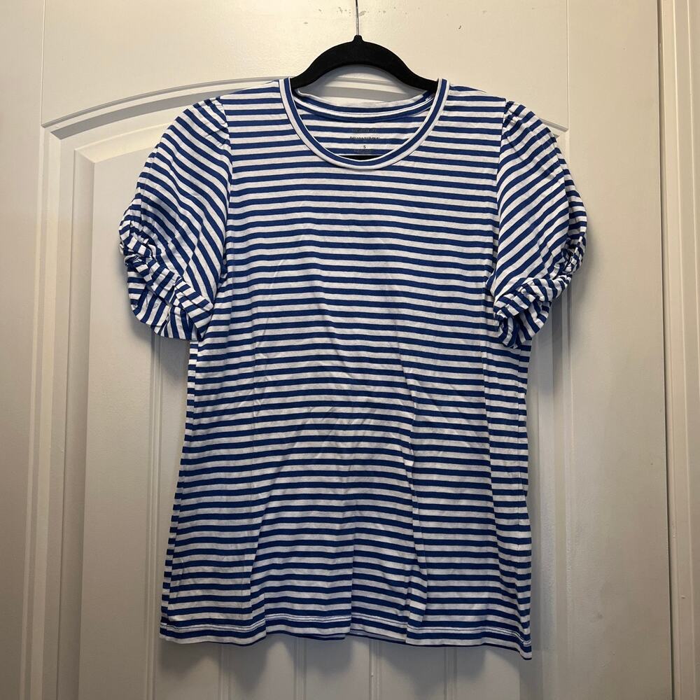 Banana Republic Women’s Designer Tee Cotton Modal Striped Top Size S Blue White‎